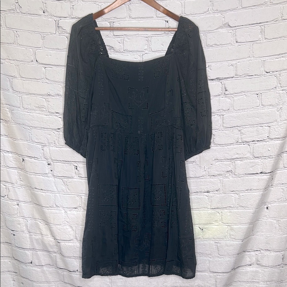 Johnny Was Jade Black Embroidered 3/4 Sleeve Dress Size Large Excellent